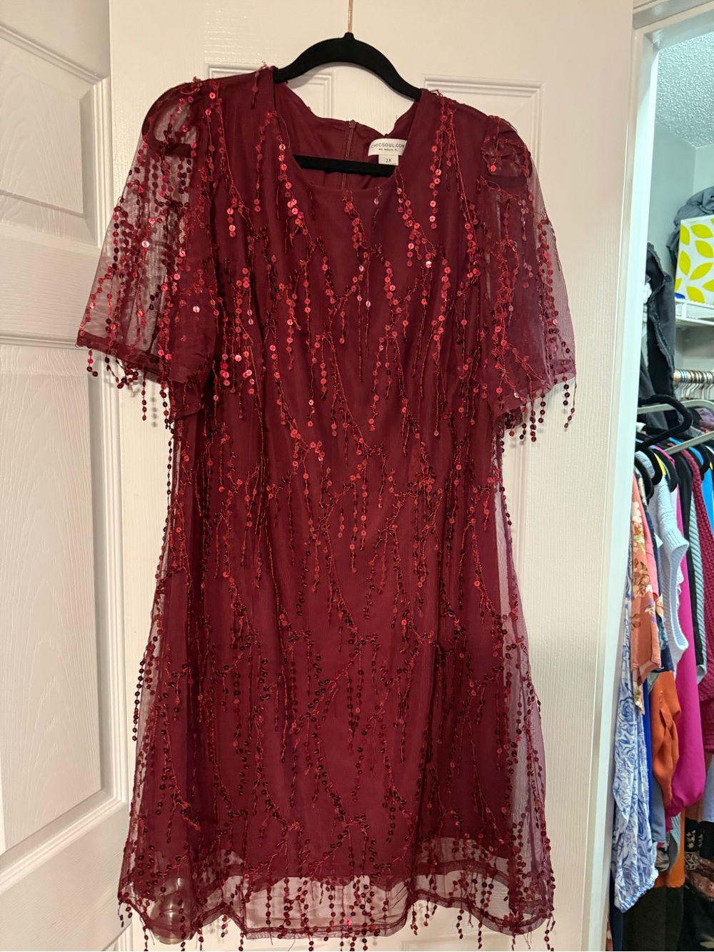Chic Soul Burgundy Sequin Midi Dress